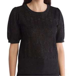 NWT ADRIANNA PAPELL Short Sleeve Shimmery Lace Stitch Sweater Top Size Medium